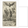 Roman emperor with scepter and globe, flying above him is an eagle with a crown in its clutches by Jurriaen van Poolsum