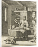 The writer William Shutter sits at a table and sings after meals from a Psalter by Gerbrandt Schagen
