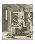 The writer William Shutter sits at a table and sings after meals from a Psalter by Gerbrandt Schagen
