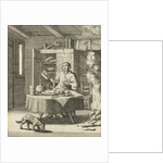 The writer William Shutter sits at a table and sings after meals from a Psalter by Gerbrandt Schagen