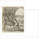 The writer William Shutter visits two farmers in a threshing barn by Gerbrandt Schagen