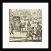The city life that the writer Willem Sluiter had left: big square with carriage and different people by Gerbrandt Schagen