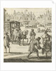 The city life that the writer Willem Sluiter had left: big square with carriage and different people by Gerbrandt Schagen
