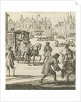 The city life that the writer Willem Sluiter had left: big square with carriage and different people by Gerbrandt Schagen