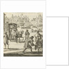 The city life that the writer Willem Sluiter had left: big square with carriage and different people by Gerbrandt Schagen