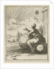 Female looking, sitting on a globe and leaning on a celestial globe, the setting sun by Jan Luyken