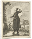 Woman holds her hand before her eyes while looking at the sun by Pieter Arentsz II