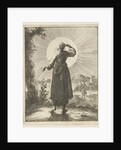 Woman holds her hand before her eyes while looking at the sun by Pieter Arentsz II