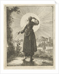 Woman holds her hand before her eyes while looking at the sun by Pieter Arentsz II
