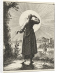 Woman holds her hand before her eyes while looking at the sun by Pieter Arentsz II