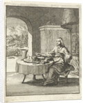 Woman eating at a table by Pieter Arentsz II