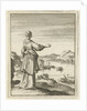 Woman overlooking a bay where a boat is pulled by a group of men by Pieter Arentsz II