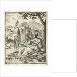 On the banks of a stream a woman sees a deer drinking by Pieter Arentsz II