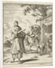 Woman pointing to a found sheep brought back to the stable on the shoulders of a man by Pieter Arentsz II