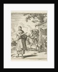 Woman pointing to a found sheep brought back to the stable on the shoulders of a man by Pieter Arentsz II