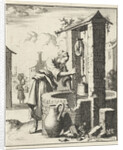 Wife gets a bucket of water from a well by Pieter Arentsz II