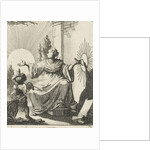 Female compares the sun with a drawing of the sun next to her on a wall by Pieter Arentsz II