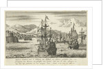 Captain Lambert Hendrikszoon hangs 125 pirates from the yards of his ships or throws them into the sea off the port of Algiers by Jan Claesz ten Hoorn