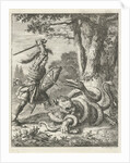 Godfrey of Bouillon free a lion from the stranglehold of a snake by Jan Luyken