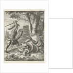 Godfrey of Bouillon free a lion from the stranglehold of a snake by Jan Luyken
