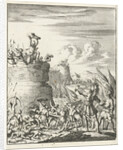 Attack on a fortress where a Turk is hit by arrows by Timotheus ten Hoorn