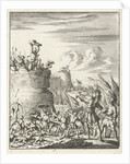 Attack on a fortress where a Turk is hit by arrows by Timotheus ten Hoorn