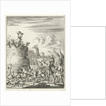 Attack on a fortress where a Turk is hit by arrows by Timotheus ten Hoorn