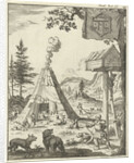 Laplander aims his bow and arrow at a wolf and a bear, Lapland by Jan Claesz ten Hoorn