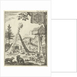 Laplander aims his bow and arrow at a wolf and a bear, Lapland by Jan Claesz ten Hoorn