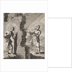 Christ knocking on a wall behind which stands the personified soul by Jan Luyken