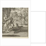 Mother washes her child on the sidewalk in front of the house by Cornelis van der Sys