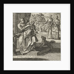 Mother washes her child on the sidewalk in front of the house by Jan Luyken