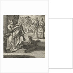 Mother washes her child on the sidewalk in front of the house by Jan Luyken