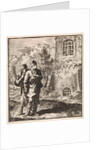Two travelers watching a man behind the bars of a prison by Pieter Arentsz & Cornelis van der Sys II