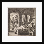 Sick man is lonely in bed while outside two men walking past by Pieter Arentsz & Cornelis van der Sys II