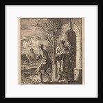 Man with fur coat and fur hat looking at almost naked man by Pieter Arentsz & Cornelis van der Sys II