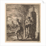 Man with fur coat and fur hat looking at almost naked man by Pieter Arentsz & Cornelis van der Sys II