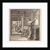 Man writing from right to left on a slate wall by Pieter Arentsz & Cornelis van der Sys II