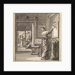 Man writing from right to left on a slate wall by Pieter Arentsz & Cornelis van der Sys II