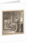 Man writing from right to left on a slate wall by Pieter Arentsz & Cornelis van der Sys II