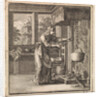 Woman reaches for the chain from a pot that hangs high above the fire by Pieter Arentsz & Cornelis van der Sys II