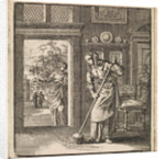Woman sweeps the floor of a house by Pieter Arentsz & Cornelis van der Sys II