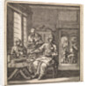 Figures at a table on which a loaf of bread and a knife can be seen by Pieter Arentsz & Cornelis van der Sys II