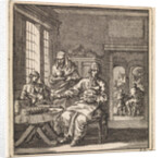 Figures at a table on which a loaf of bread and a knife can be seen by Pieter Arentsz & Cornelis van der Sys II