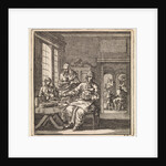Figures at a table on which a loaf of bread and a knife can be seen by Pieter Arentsz & Cornelis van der Sys II