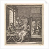 Figures at a table on which a loaf of bread and a knife can be seen by Pieter Arentsz & Cornelis van der Sys II