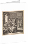 Figures at a table on which a loaf of bread and a knife can be seen by Pieter Arentsz & Cornelis van der Sys II
