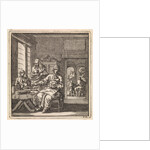Figures at a table on which a loaf of bread and a knife can be seen by Pieter Arentsz & Cornelis van der Sys II