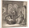 Woman next to a cradle with a baby by Cornelis van der Sys II