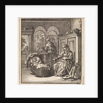 Woman next to a cradle with a baby by Cornelis van der Sys II